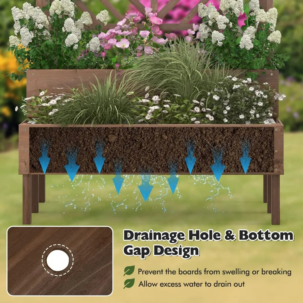 LDAILY Raised Garden Bed With Trellis And Planter Boxes