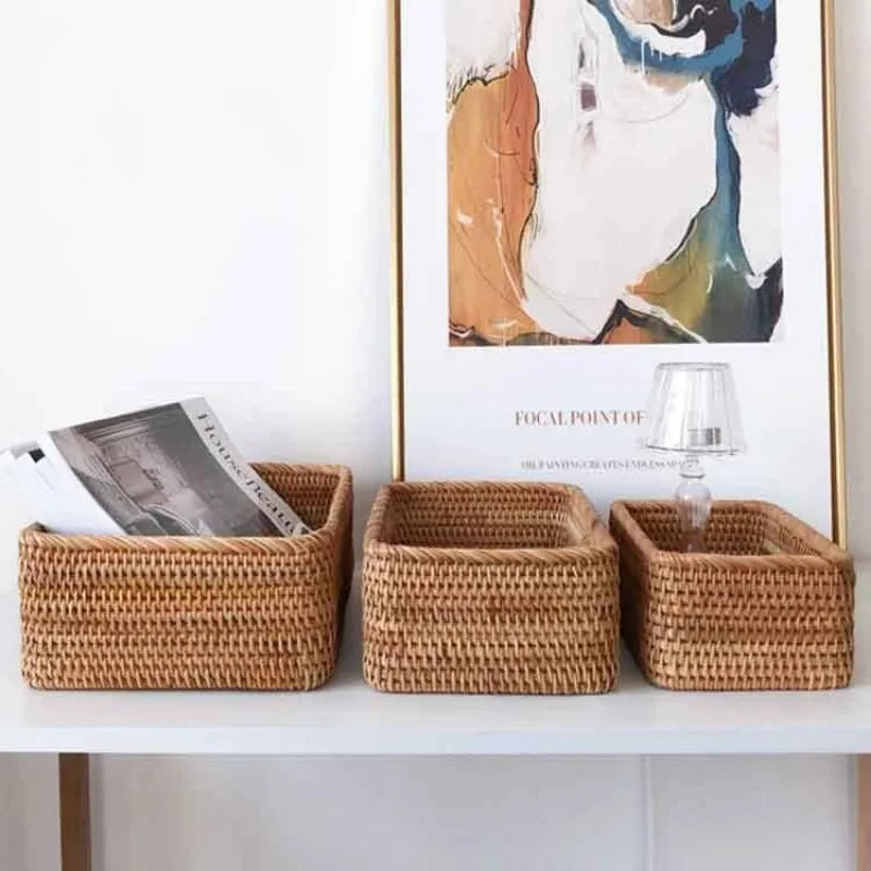 Feature Natural Rattan Storage Baskets Living Room