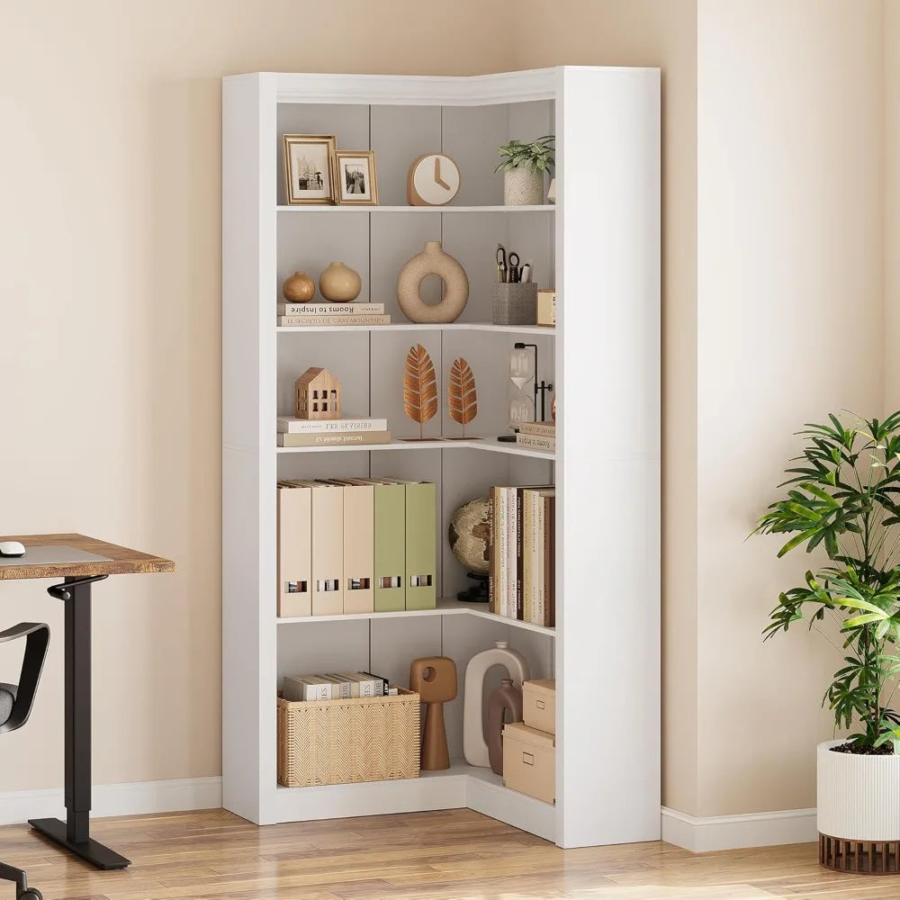 Angduo Corner Bookshelf L Shaped Five Tier Display Shelf