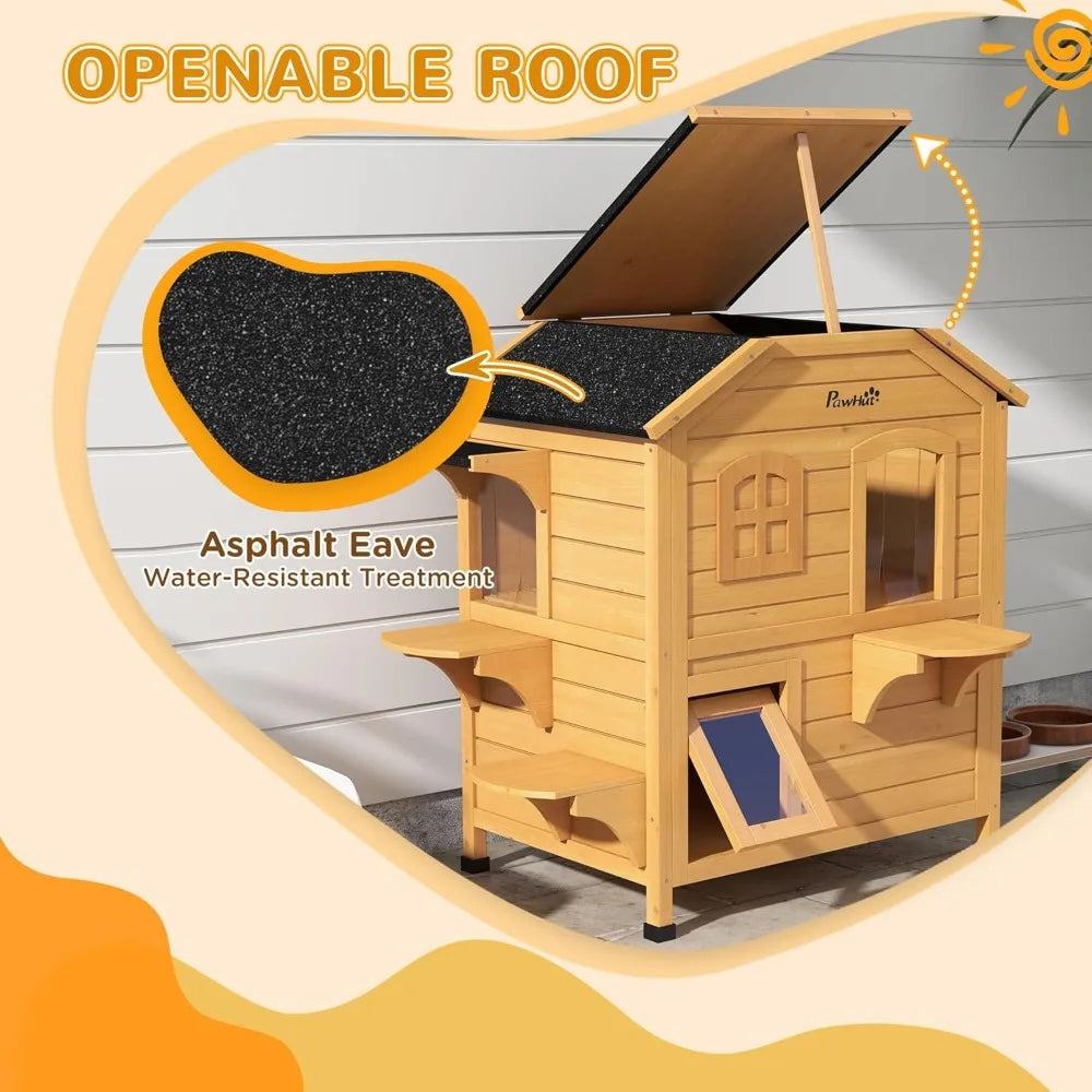 Pawhut Outdoor Cat House Weatherproof Wooden Enclosure