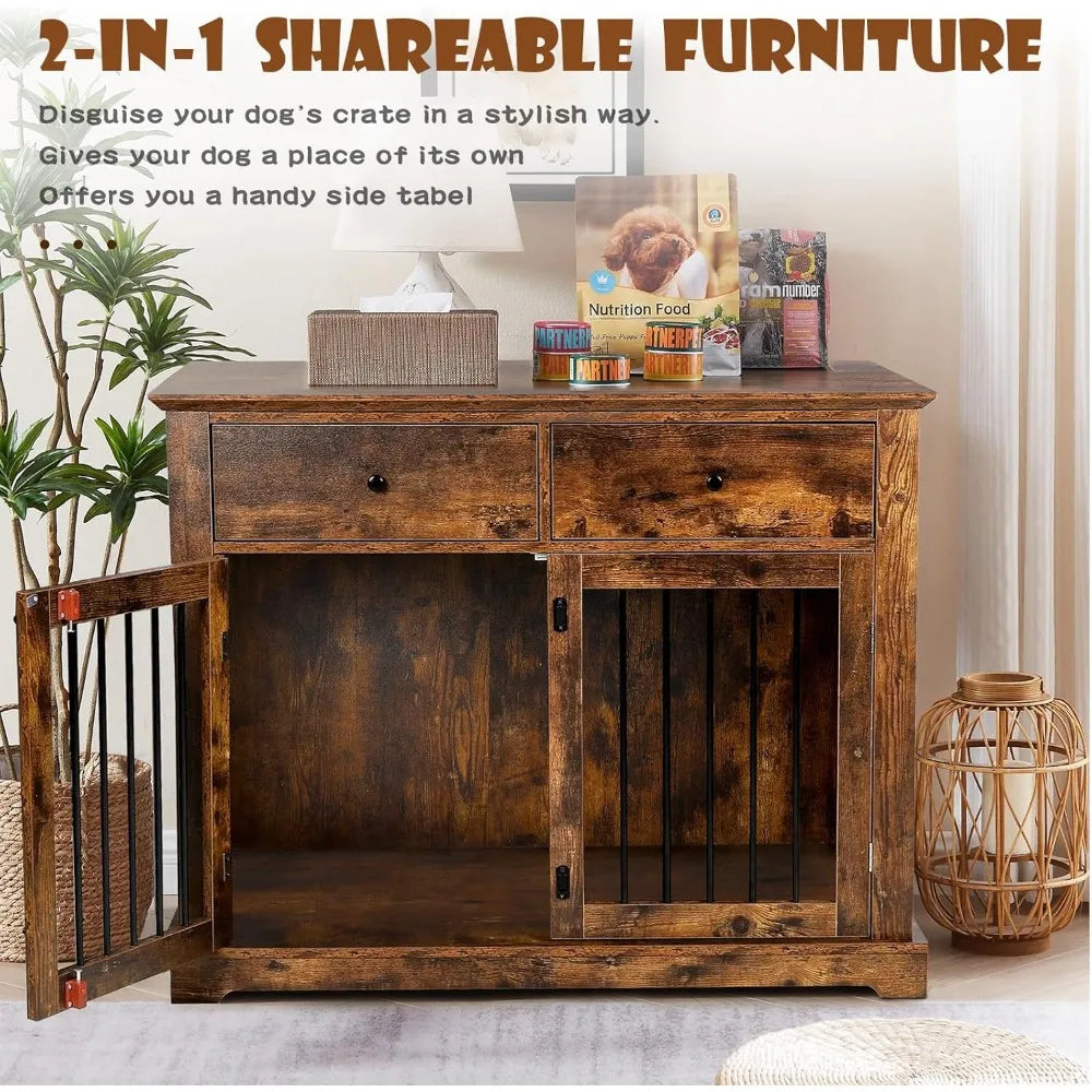 HUANZHUANG Wooden Dog Crate End Table With Storage Drawers