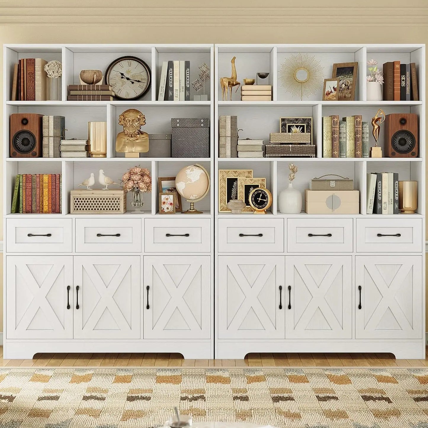 XMSJ Bookshelf With Doors And Drawers Six Tier Cabinet