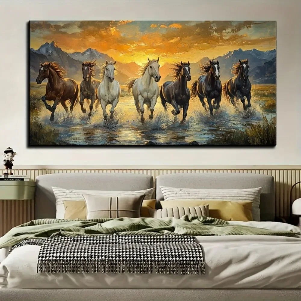 Hign Concerned Elegant Feng Shui Seven Horses Wall Art