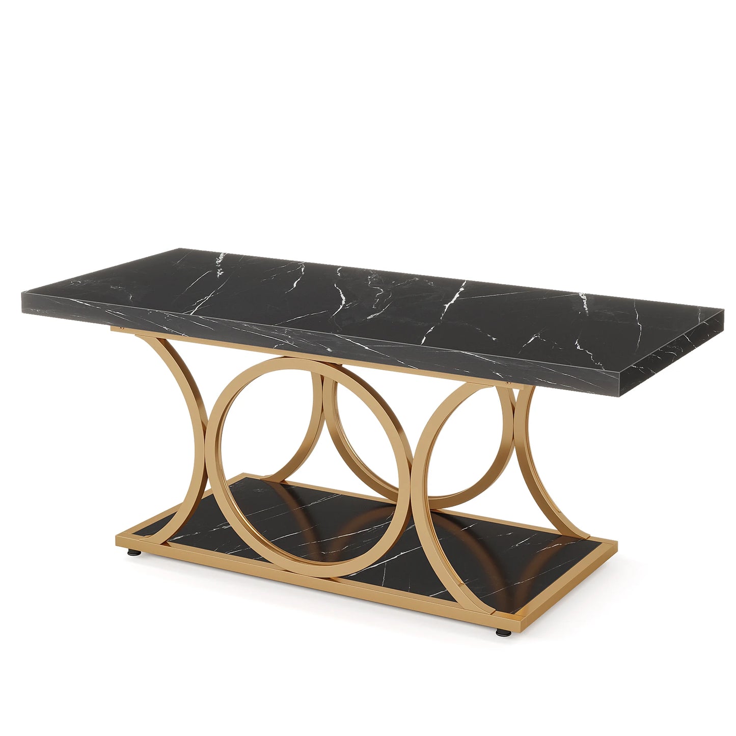 Tribesigns Modern Coffee Table Two Tier Faux Marble Wood