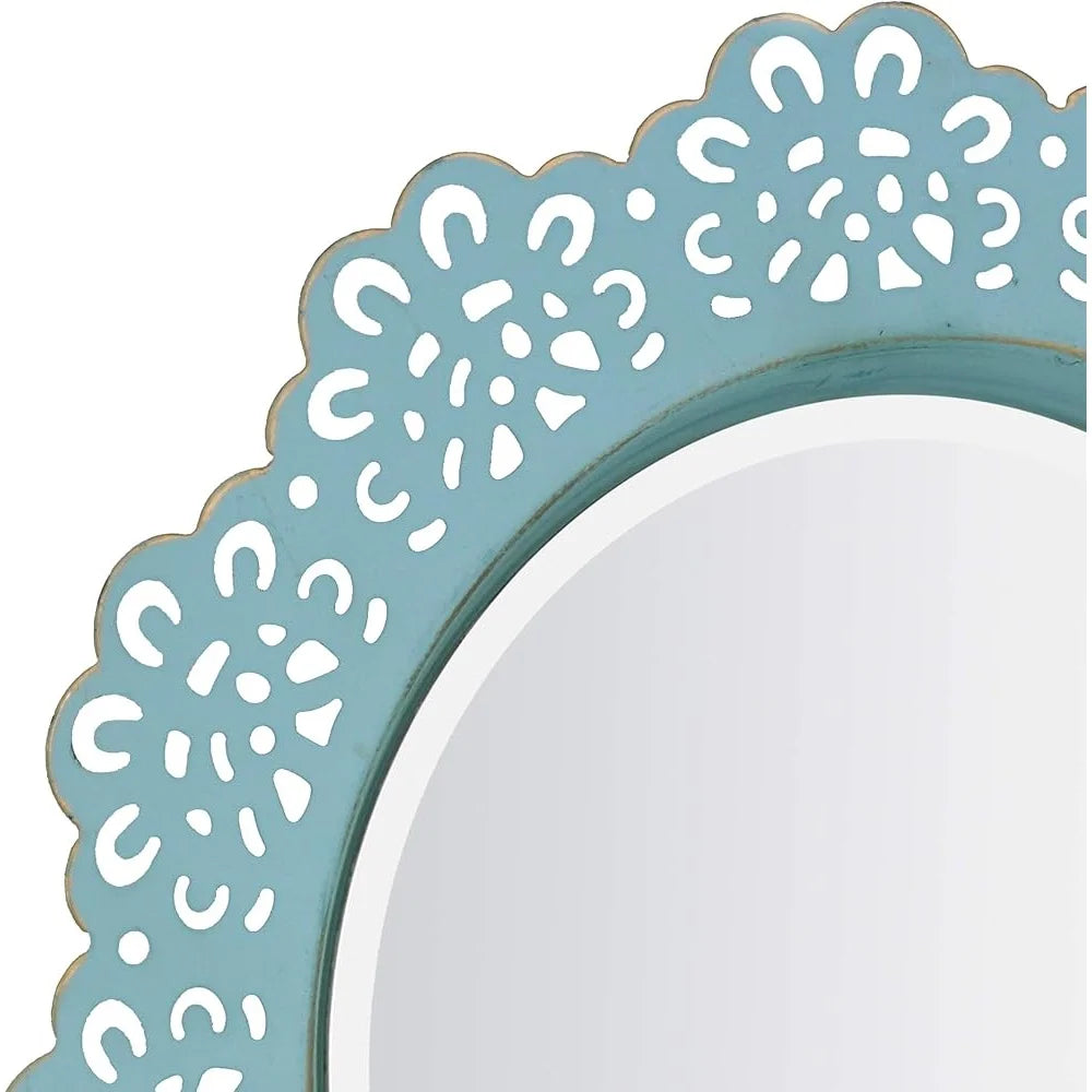 XMSJ Round Metal Lace Wall Mirror Beveled Glass Decor