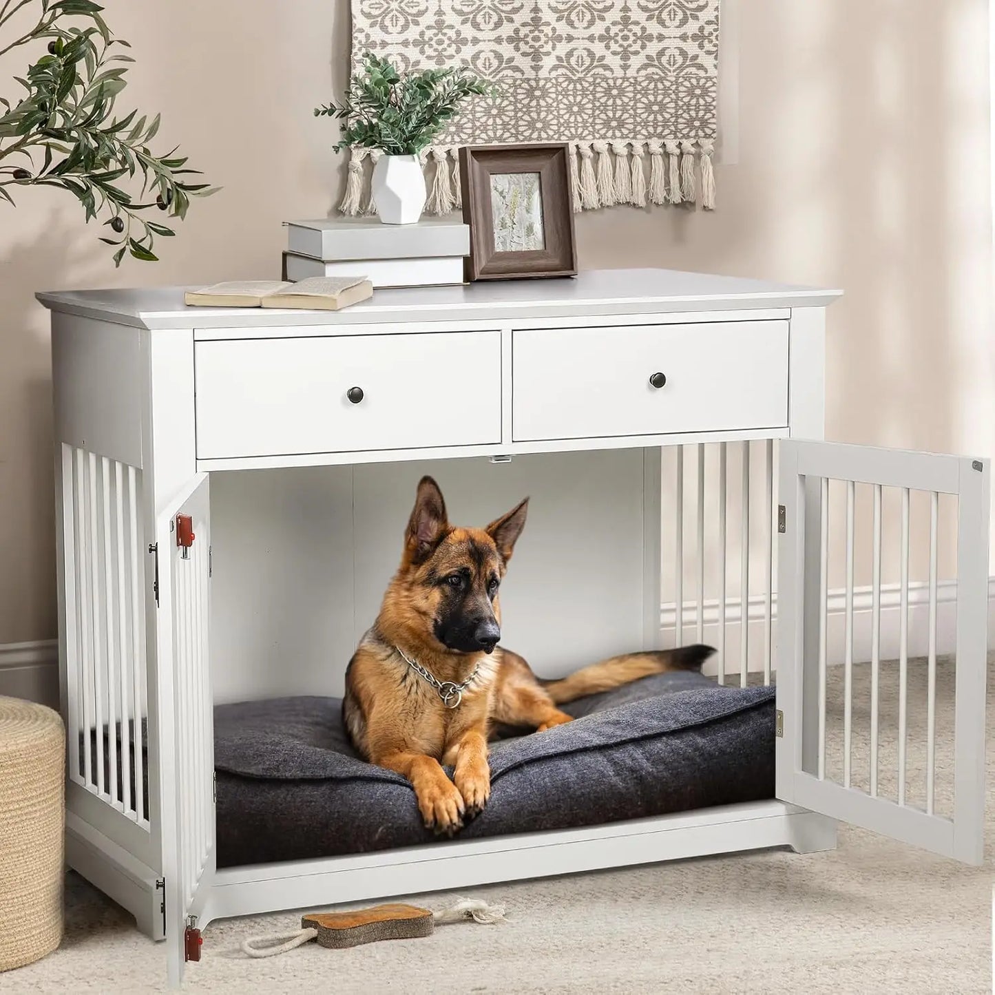 HUANZHUANG Wooden Dog Crate End Table With Storage Drawers