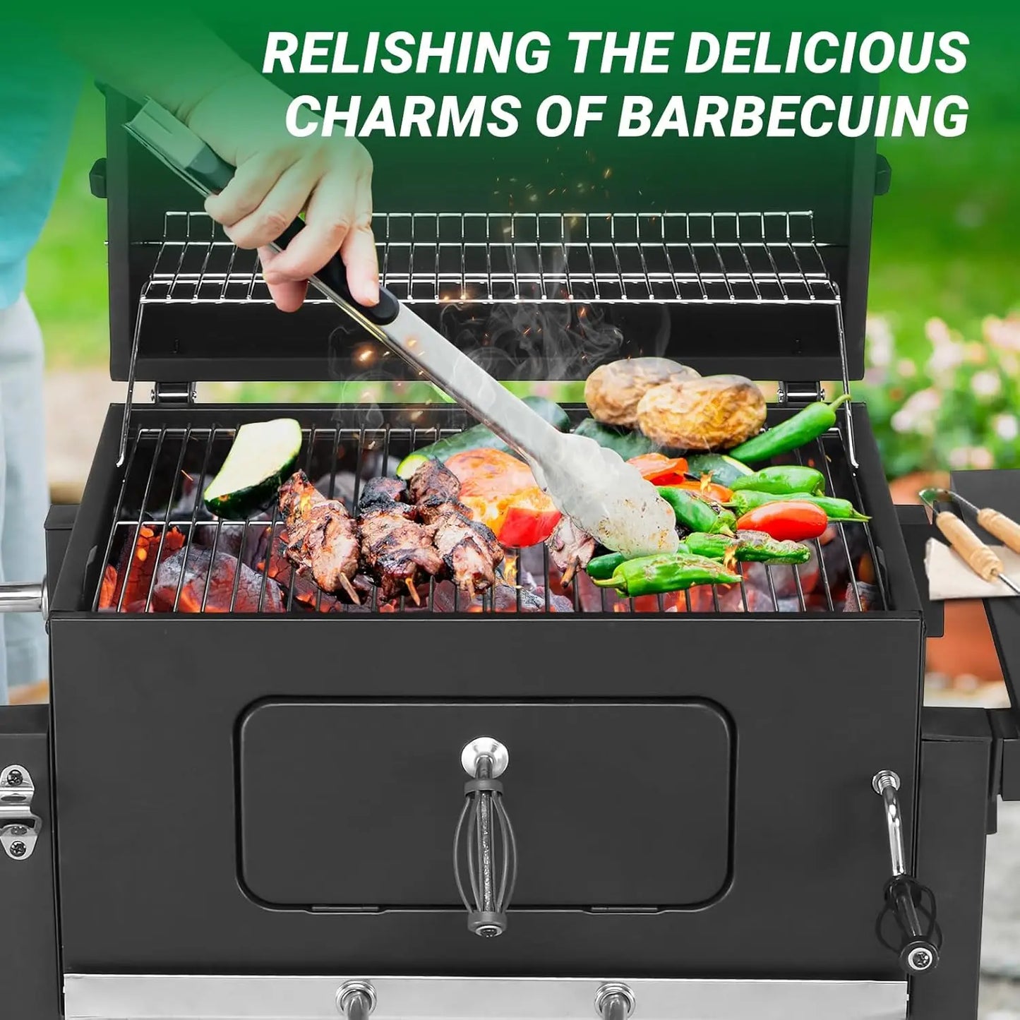XMSJ Barrel Charcoal BBQ Grill With Adjustable Tray