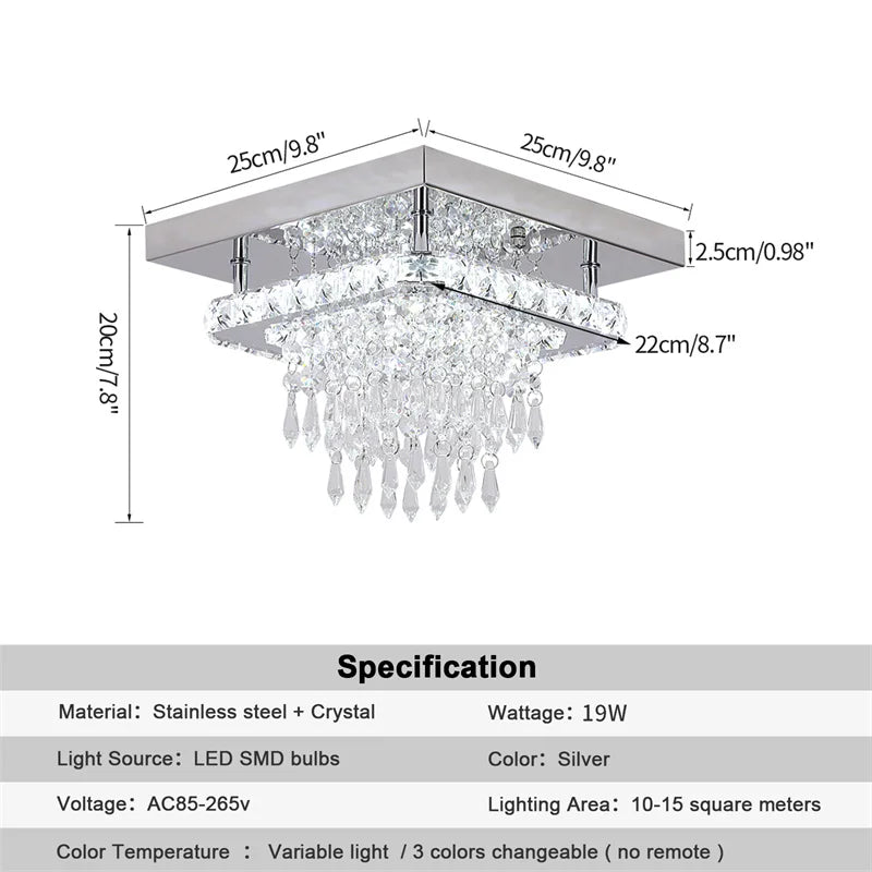 GreeLustr Dimmable Crystal LED Ceiling Pendant Light With Remote