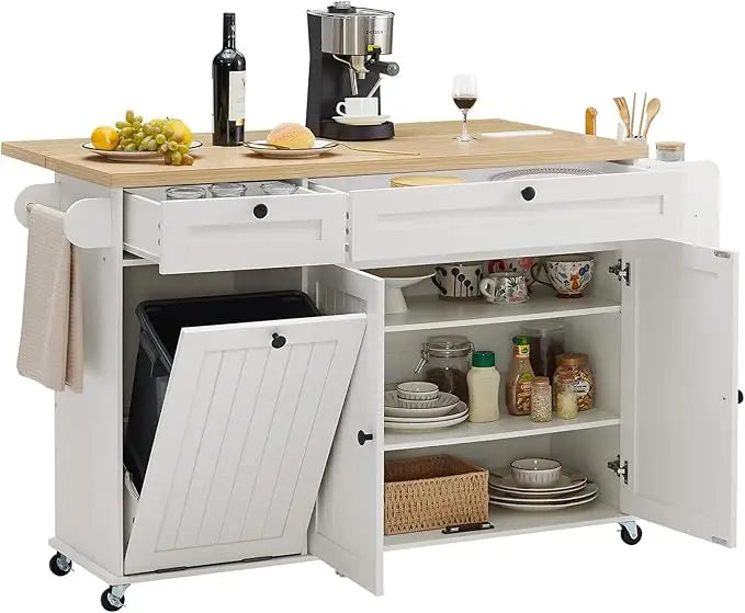 XMSJ Kitchen Island With Power Outlet And Drop Leaf