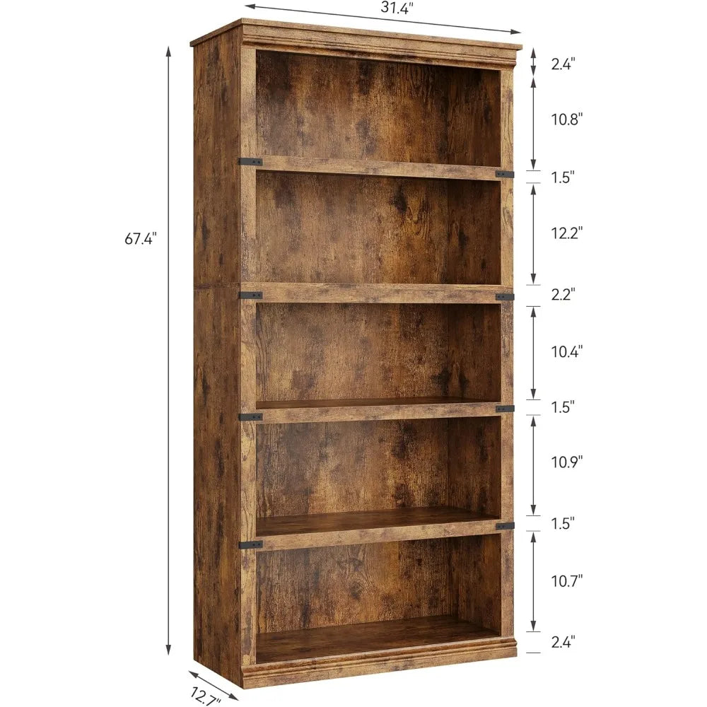 ANGDUO Farmhouse 5 Tier Bookcase With Storage Shelf