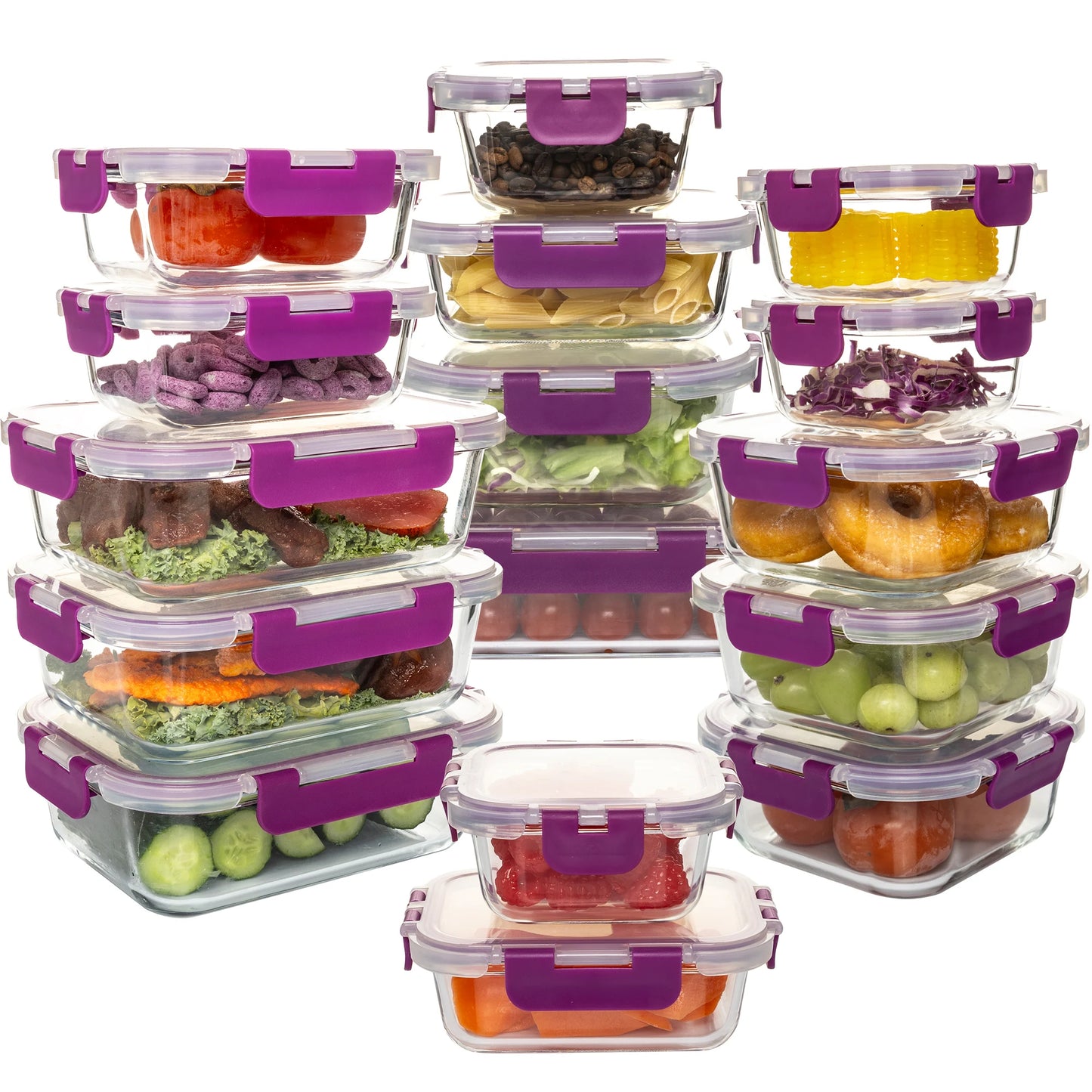 Glass Food Storage Containers 16 Piece Leakproof BPA Free
