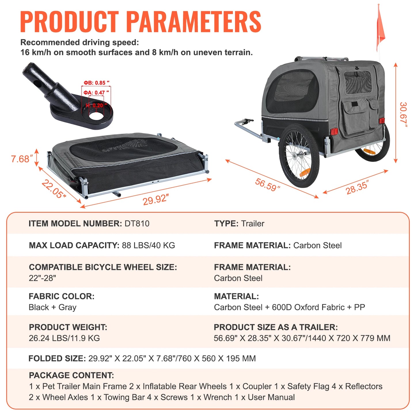 SucceBuy Dog Bike Trailer Carrier With Wheels Reflectors