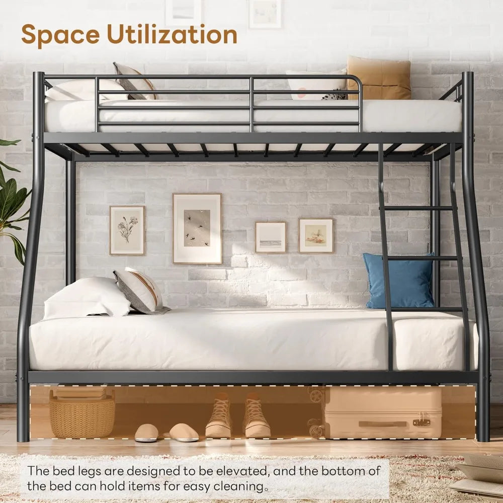 XMSJ Metal Bunk Beds With Ladder Guardrail Heavy Duty