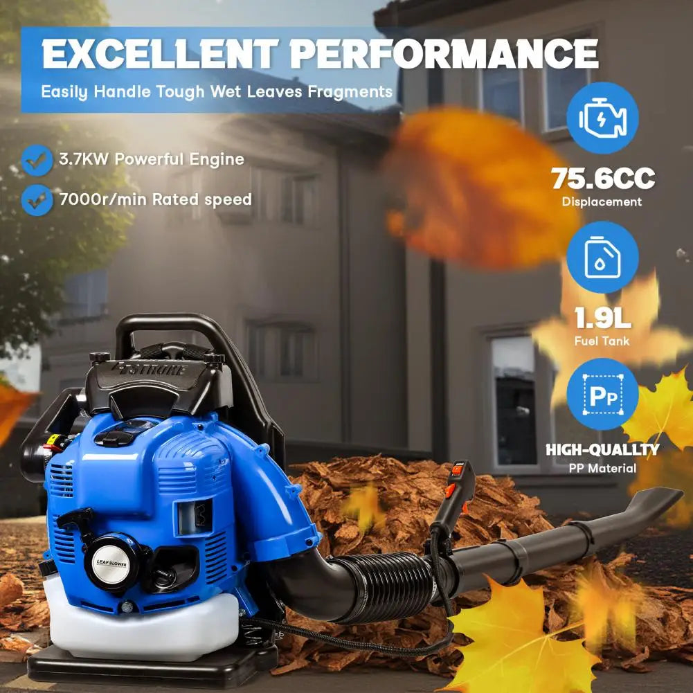 Gas Powered Backpack Leaf Blower 75.6CC For Lawn Care