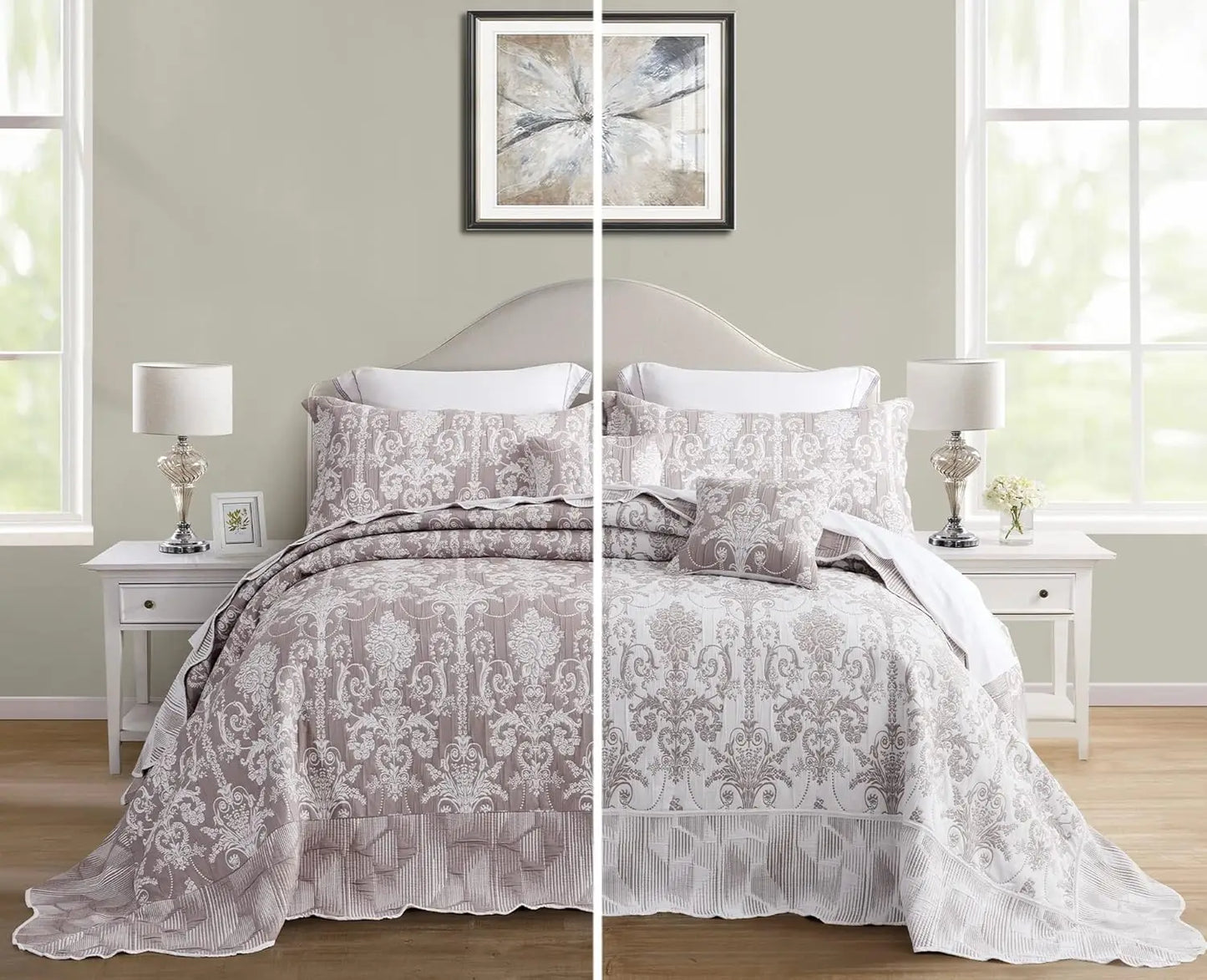 XMSJ Jacquard Matelasse Damask Bedspread Set Lightweight
