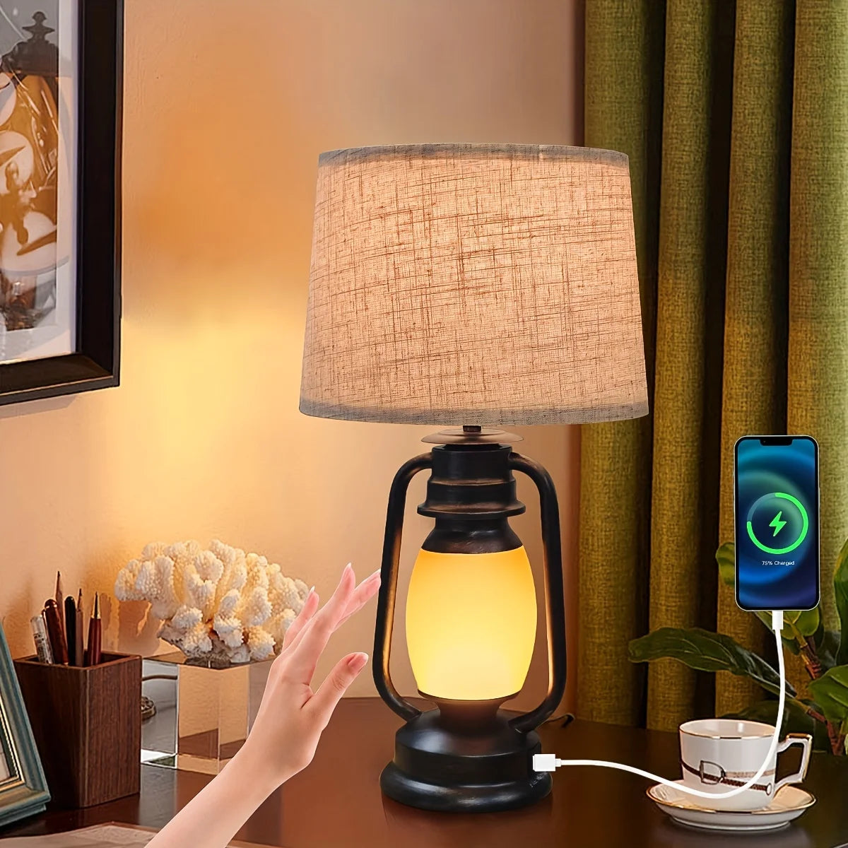 AUKYGGUS Living Room Table Lamp With 2 USB Ports And Sockets