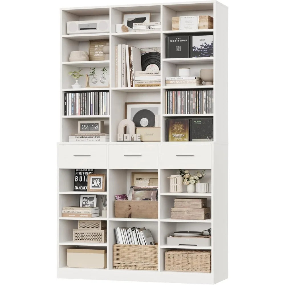 GUANGBAI Tall 9 Tier Bookcase With Drawers Modern Wood