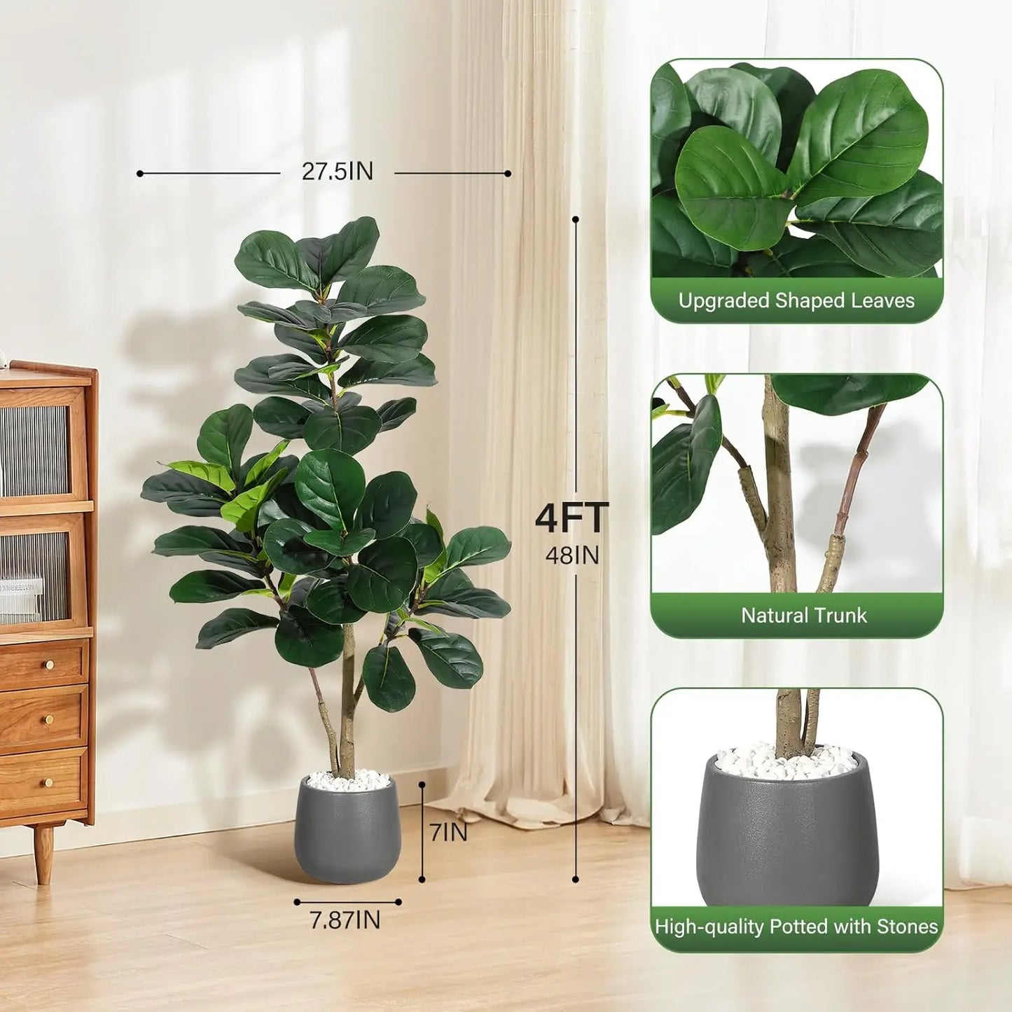 HiMISSCN Fiddle Leaf Fig Tree Artificial With Realistic Leaves Planter Pot