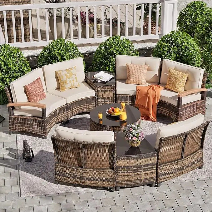 Angduo Outdoor 9 Piece Patio Furniture Set Half Moon
