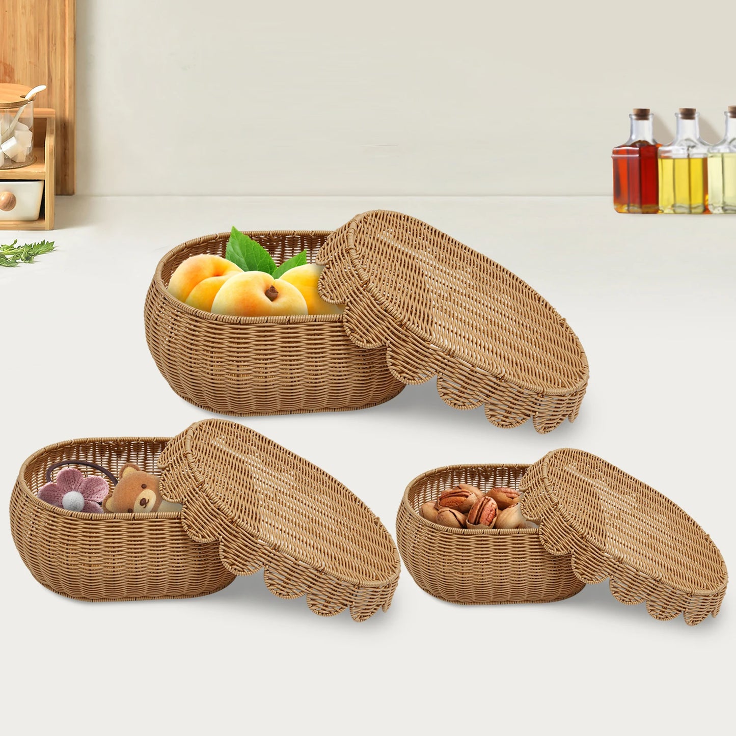 Bymaocar Woven Storage Baskets With Lids Decorative Set