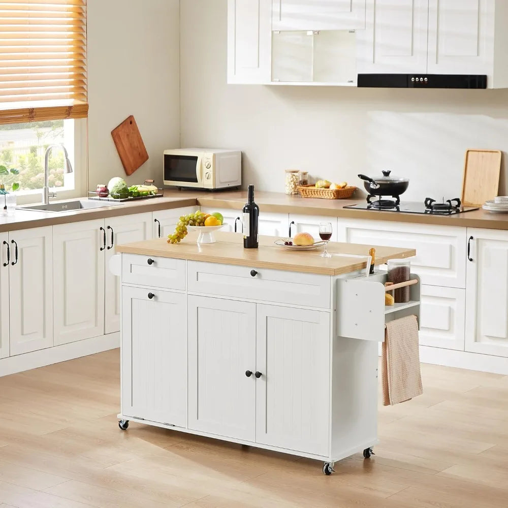 XMSJ Kitchen Island With Power Outlet And Drop Leaf