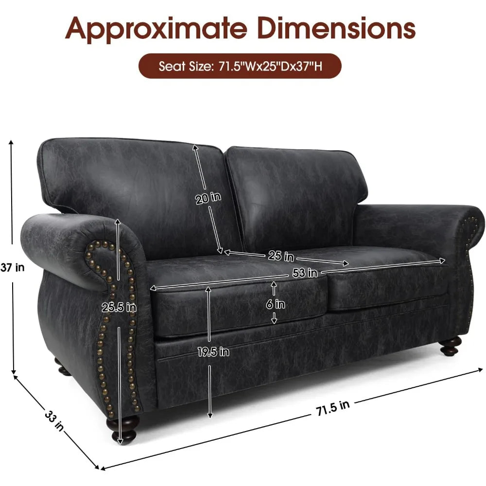 Mid Century Rivet Design Sofa With Upholstered Cushions