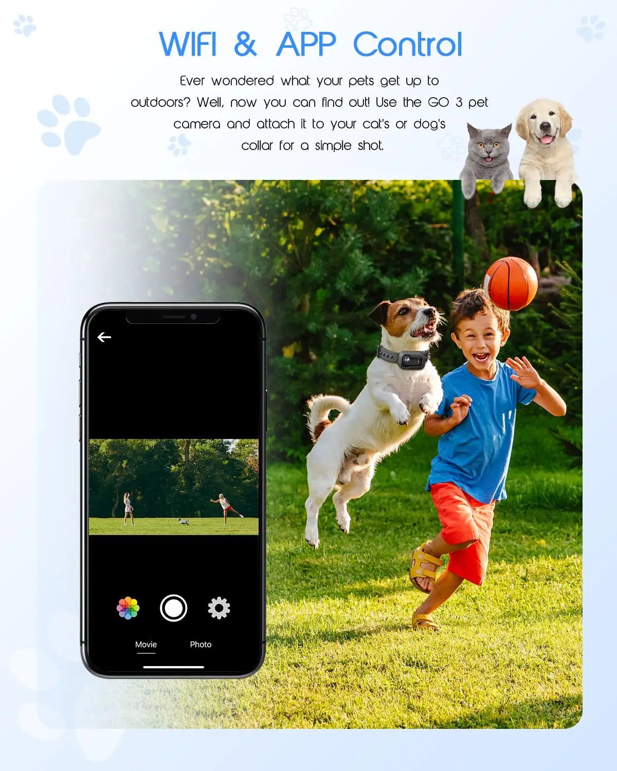 XMSJ 4K Cat Collar Camera HD WiFi Pet Camera With SD Card