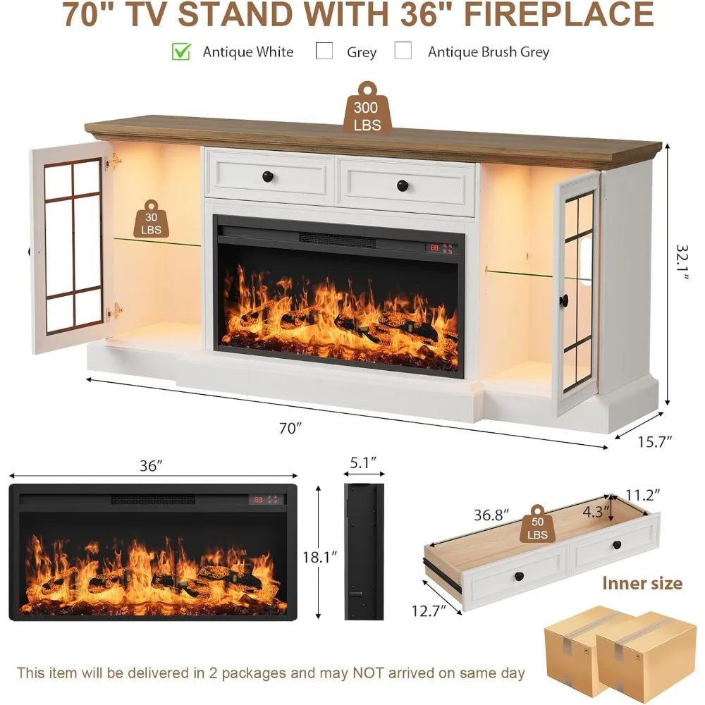 HUANZHUANG Electric Fireplace TV Stand With LED Lights