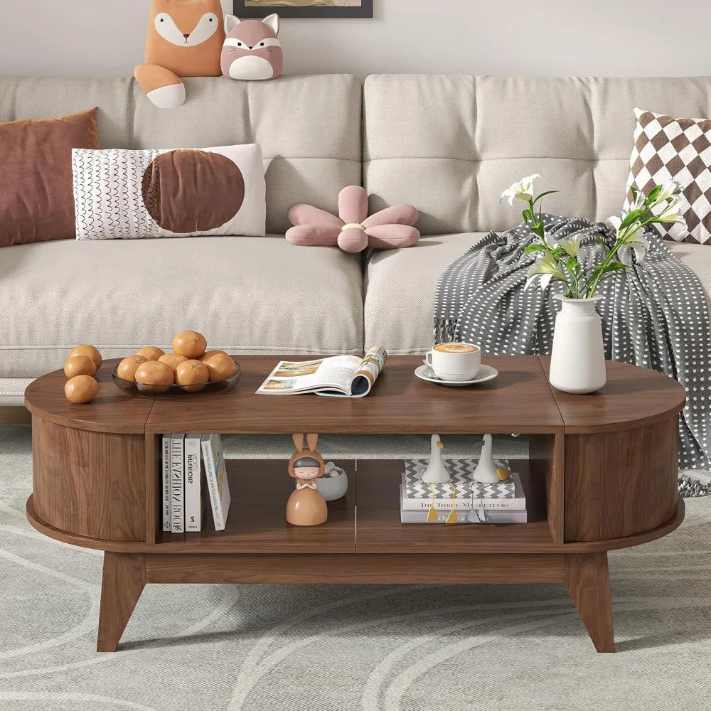 Mid Century Modern Coffee Table With Storage Fluted