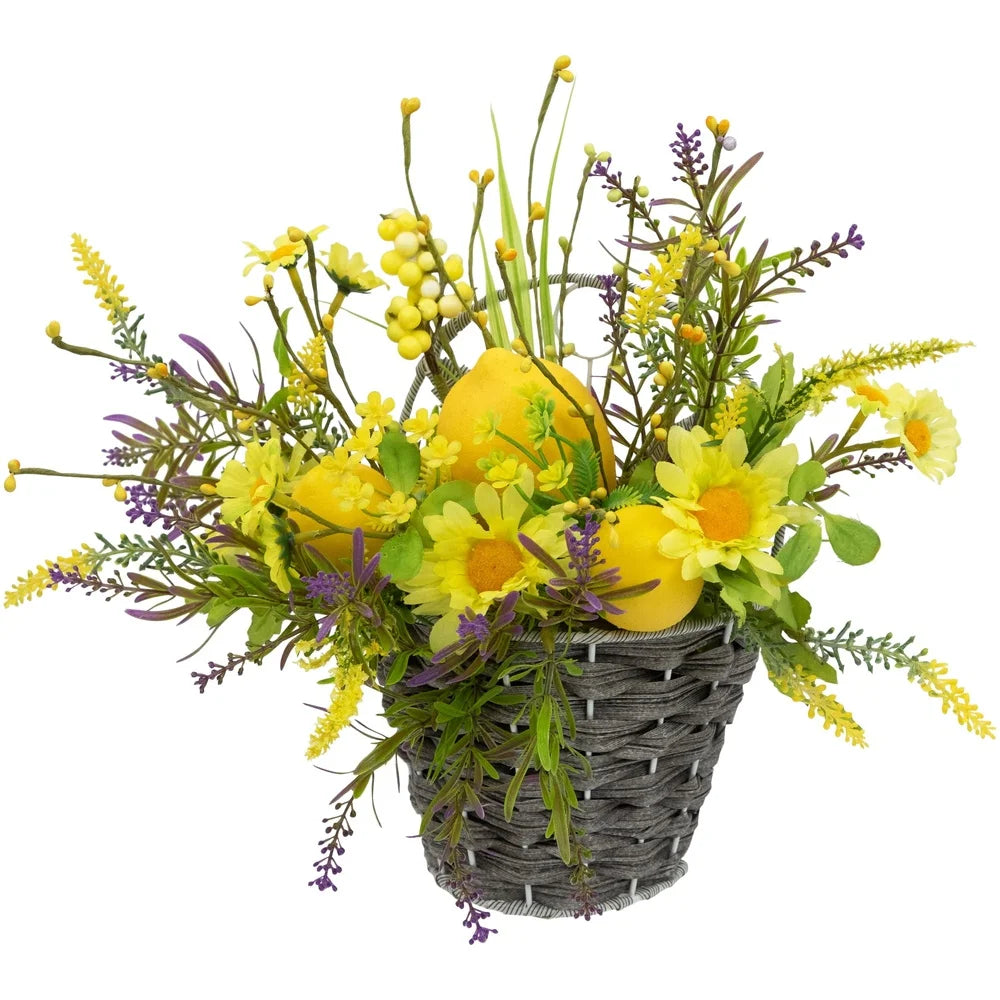 XMSJ Artificial Floral Hanging Basket With Lemons Daisies