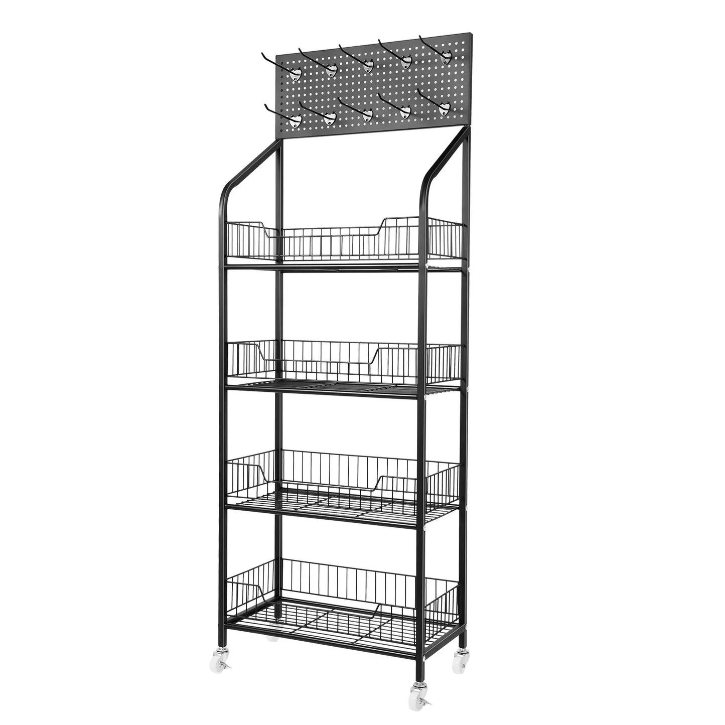 4 Tier Display Snack Rack With Universal Wheels Metal Stand