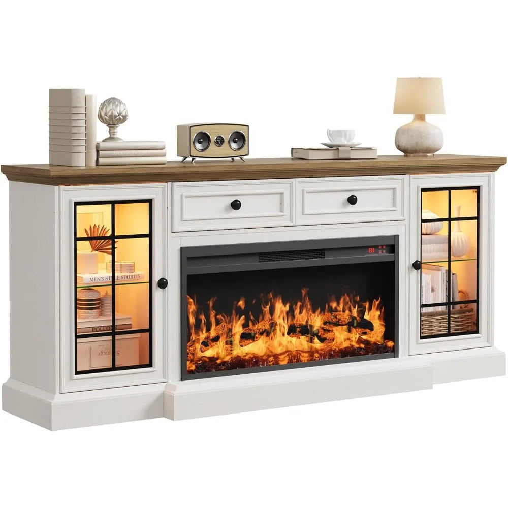 HUANZHUANG Electric Fireplace TV Stand With LED Lights