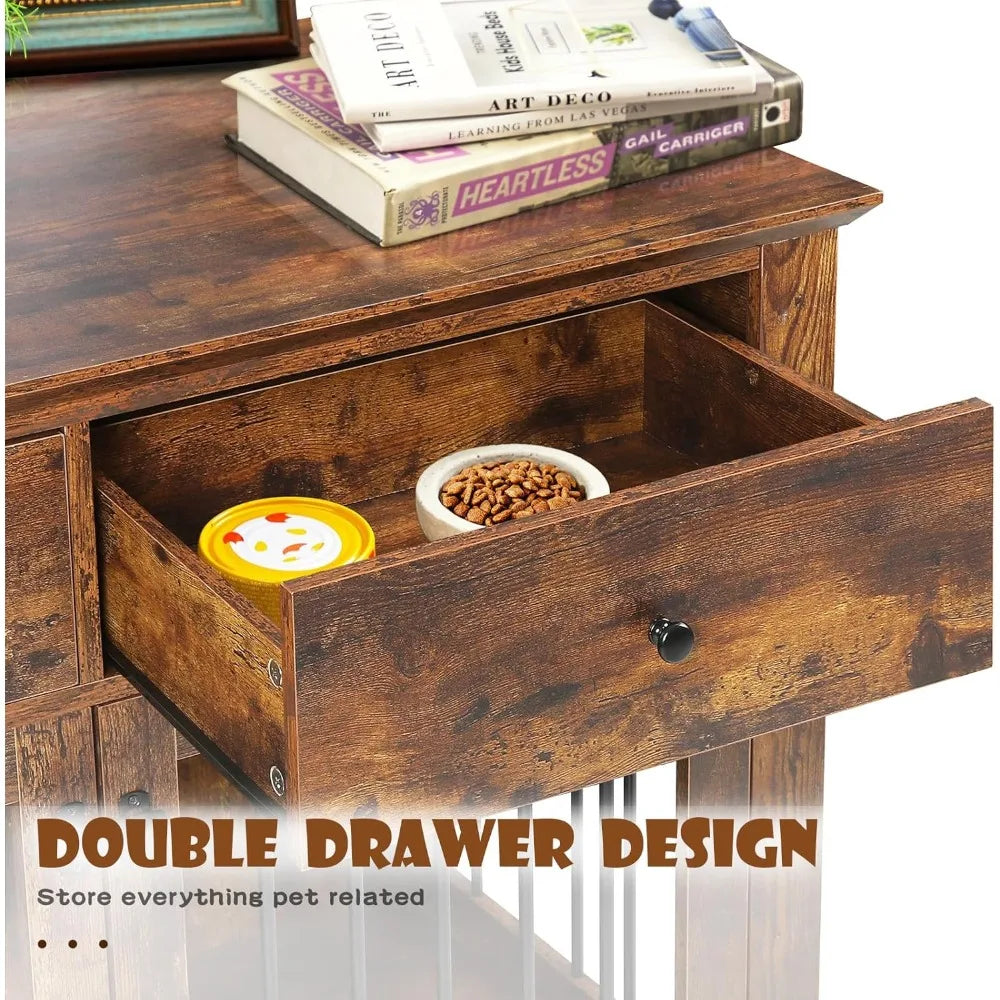 HUANZHUANG Wooden Dog Crate End Table With Storage Drawers