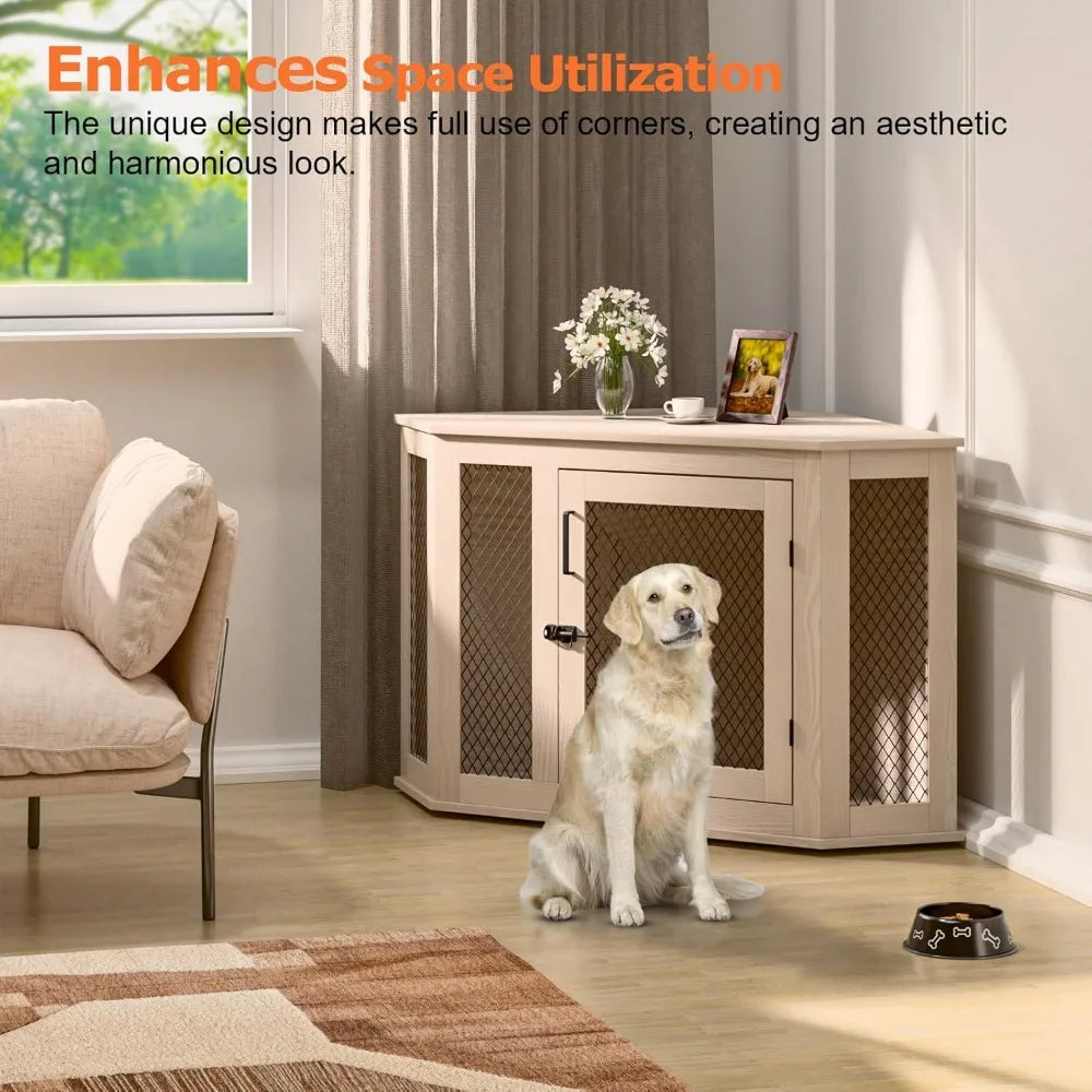 XUYUAN Corner Dog Crate Furniture End Table With Mesh