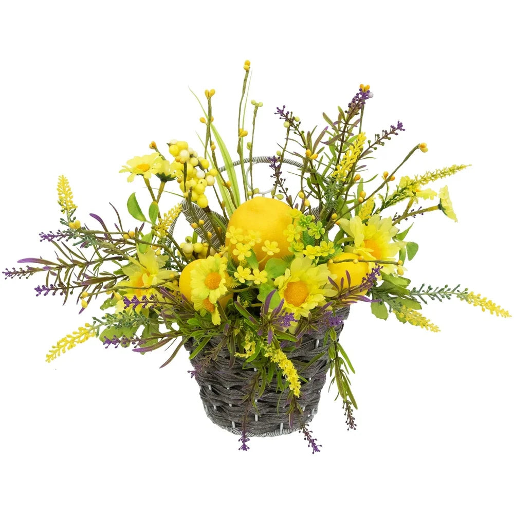 XMSJ Artificial Floral Hanging Basket With Lemons Daisies