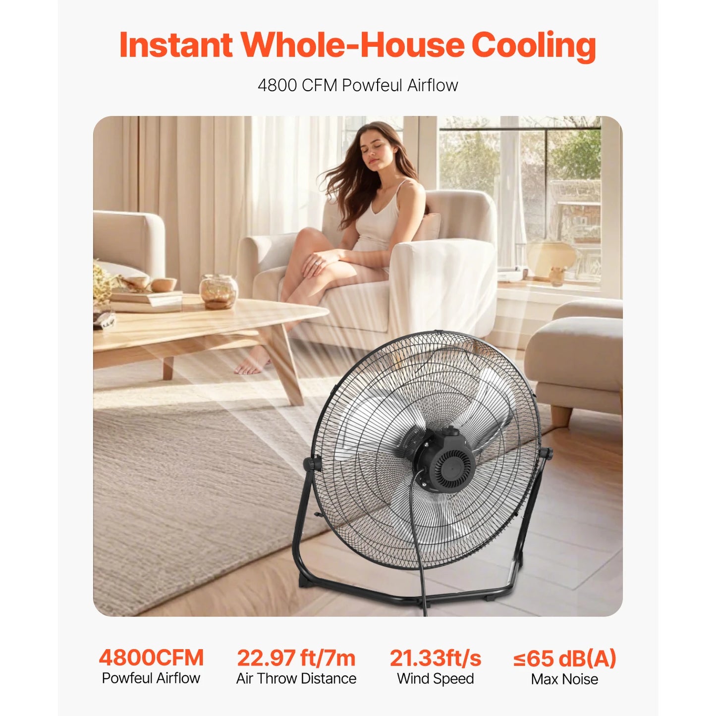 VEVOR Industrial Floor Fan 3 Speed High Velocity 4800 CFM