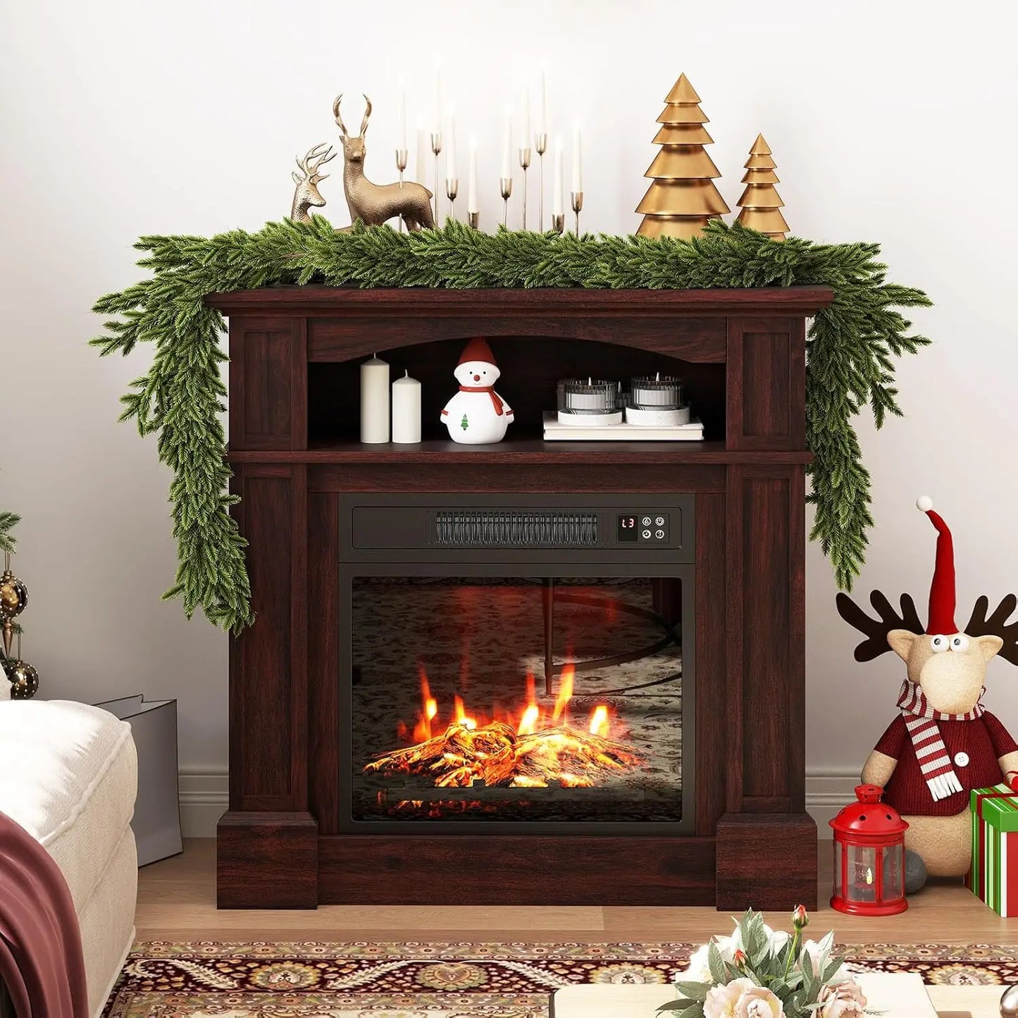 Freestanding Electric Fireplace Mantel And Wood Surround