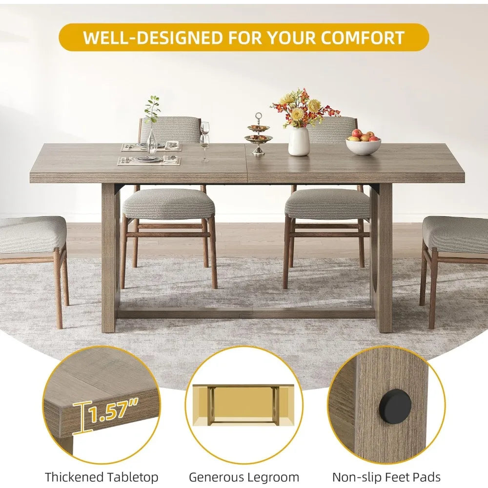 HUANZHUANG Farmhouse Dining Table Heavy Duty Wooden Base