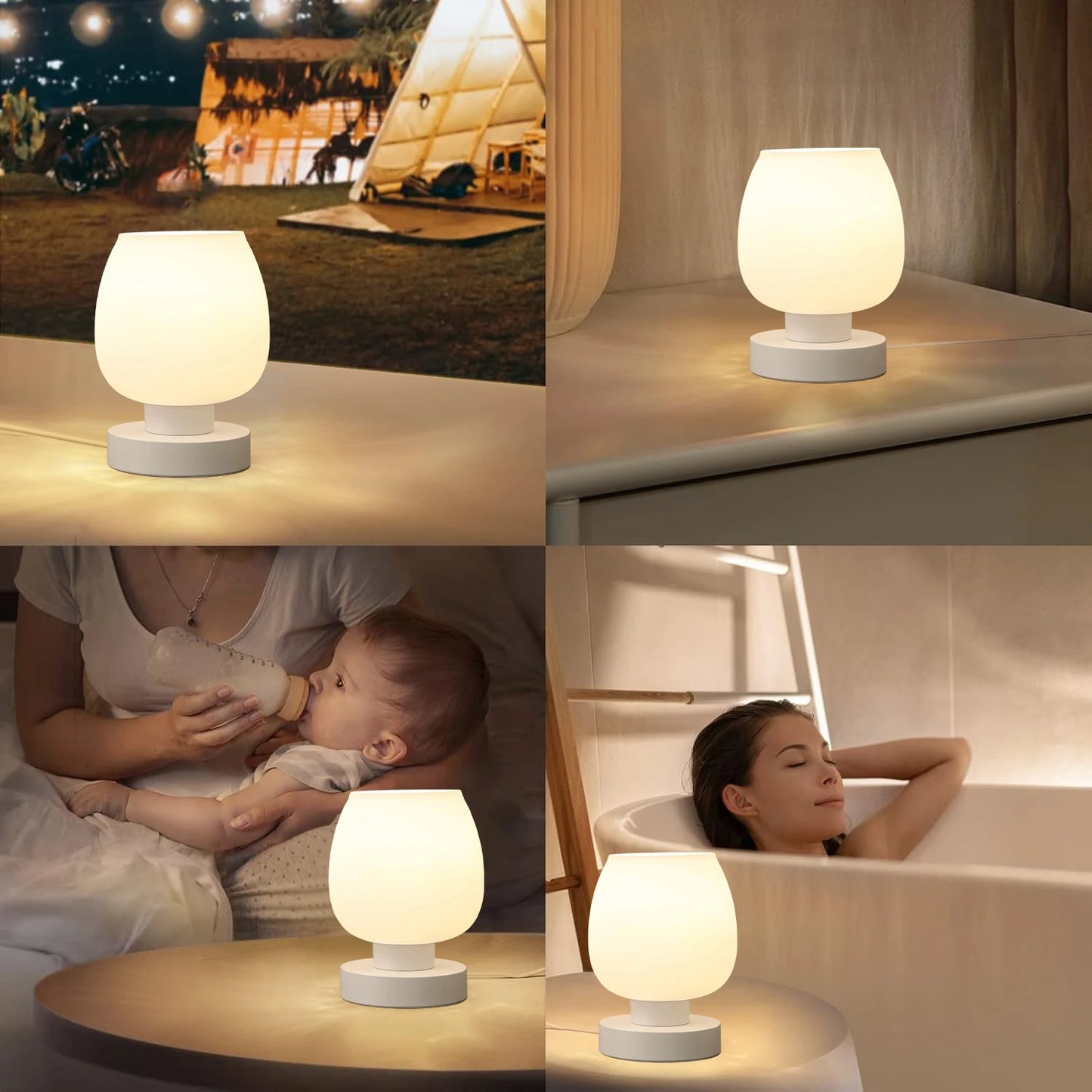 Two Suite Table Lamps Modern Dimmable Frosted Glass Bedside