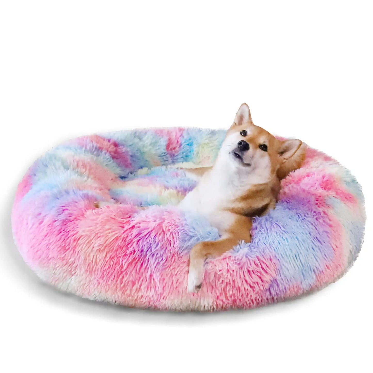 XMSJ Calming Donut Pet Bed Anti Anxiety Soft Cozy Plush