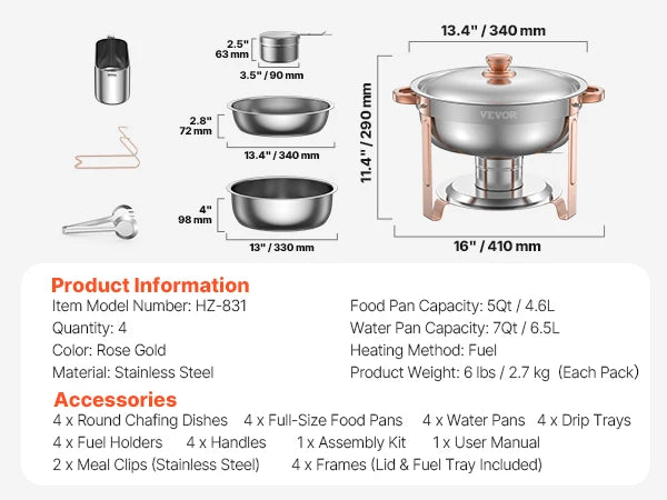 VEVOR Chafing Dish Buffet Set Stainless Steel Chafer Pans