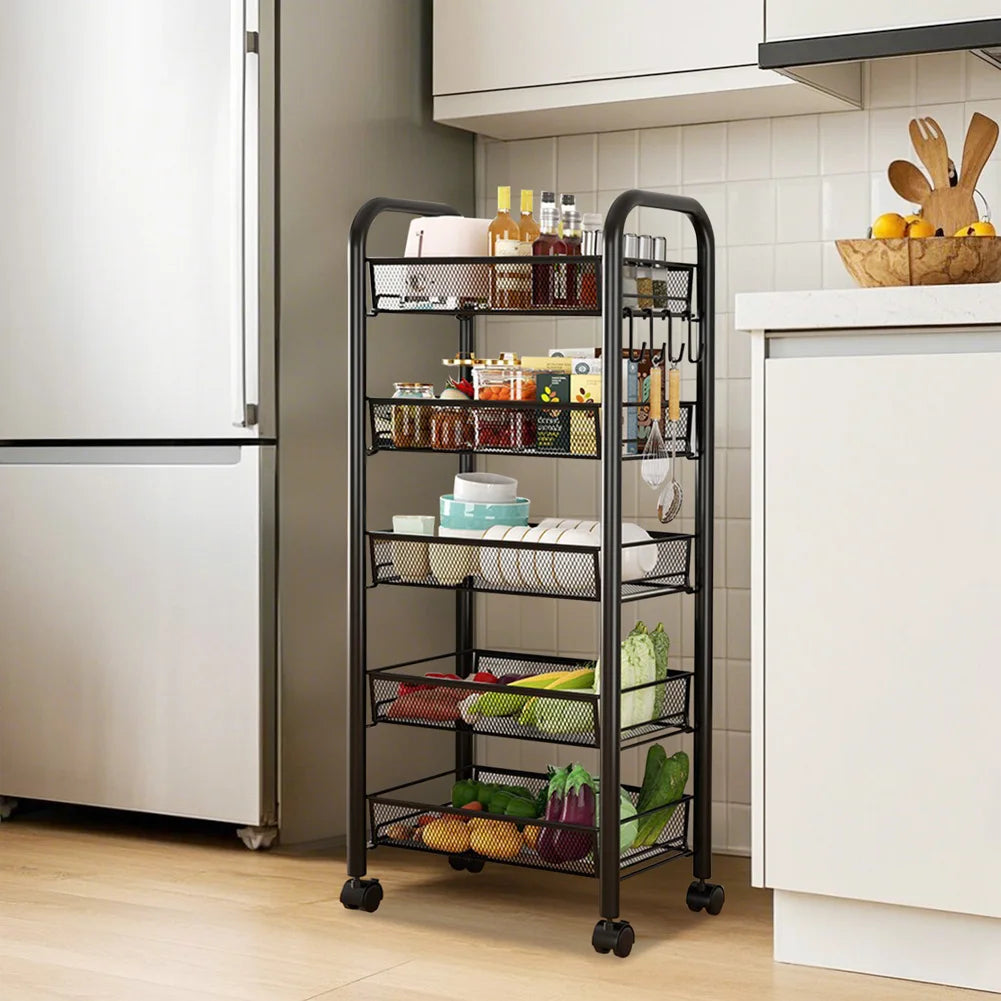 Five Layer Metal Kitchen Rack Floor Standing Storage Trolley