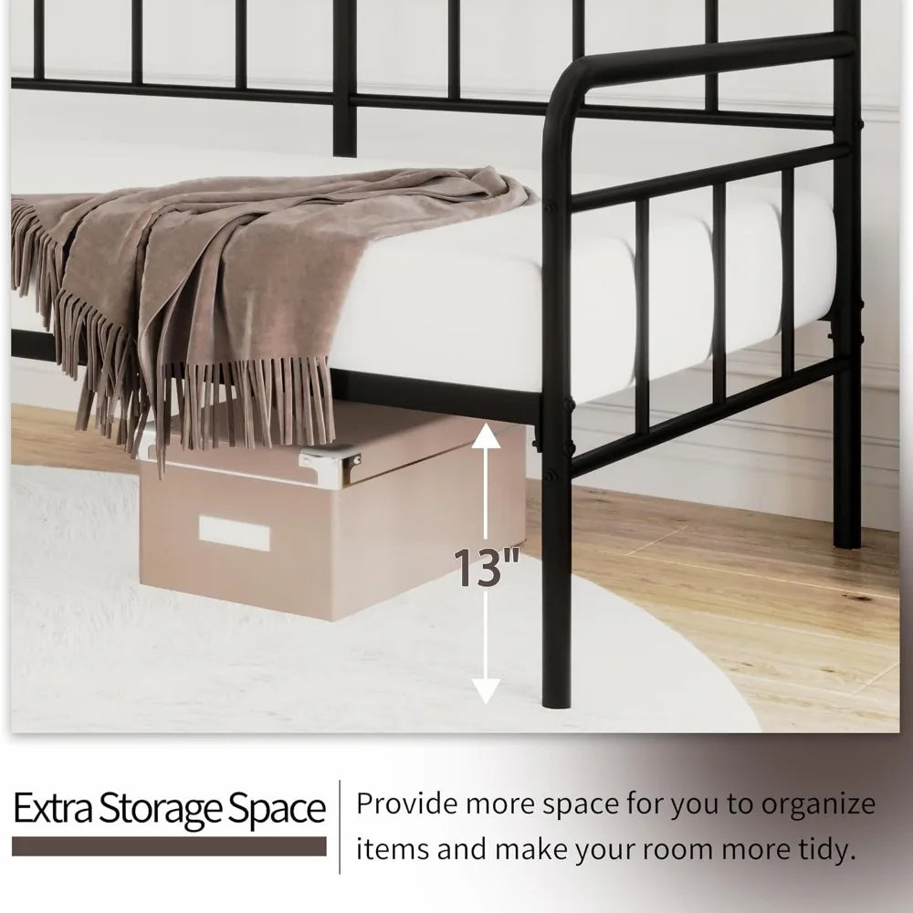Modern Bed Frame With Steel Slats Support No Box Spring