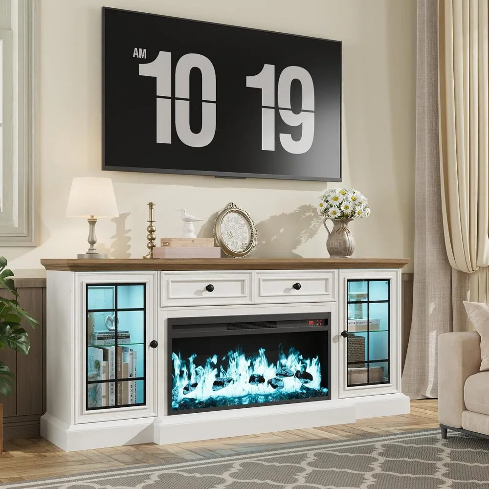 HUANZHUANG Electric Fireplace TV Stand With LED Lights
