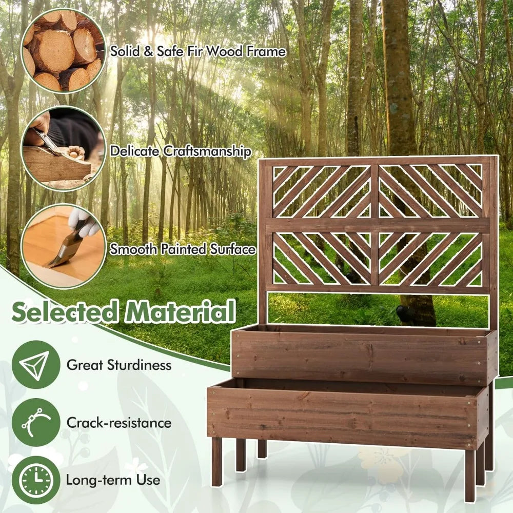 LDAILY Raised Garden Bed With Trellis And Planter Boxes