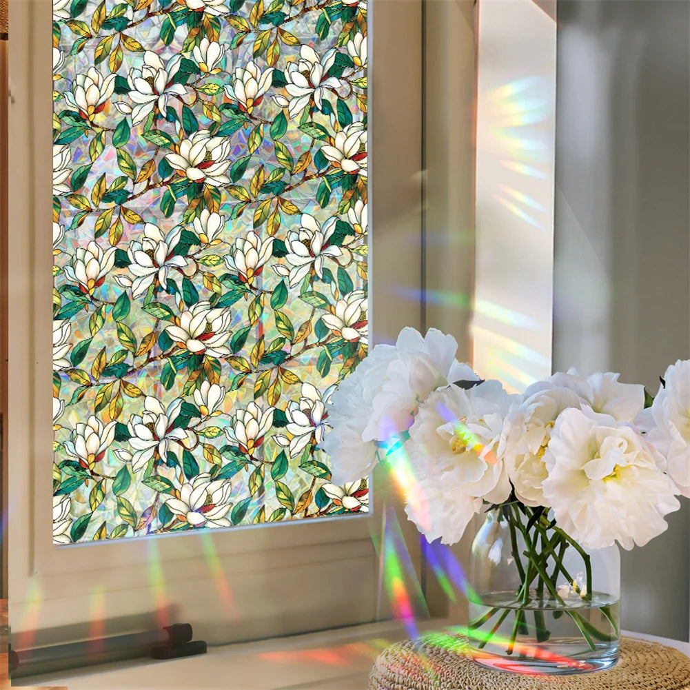 HiMISS Static Cling Flower Glass Window Film Living Room