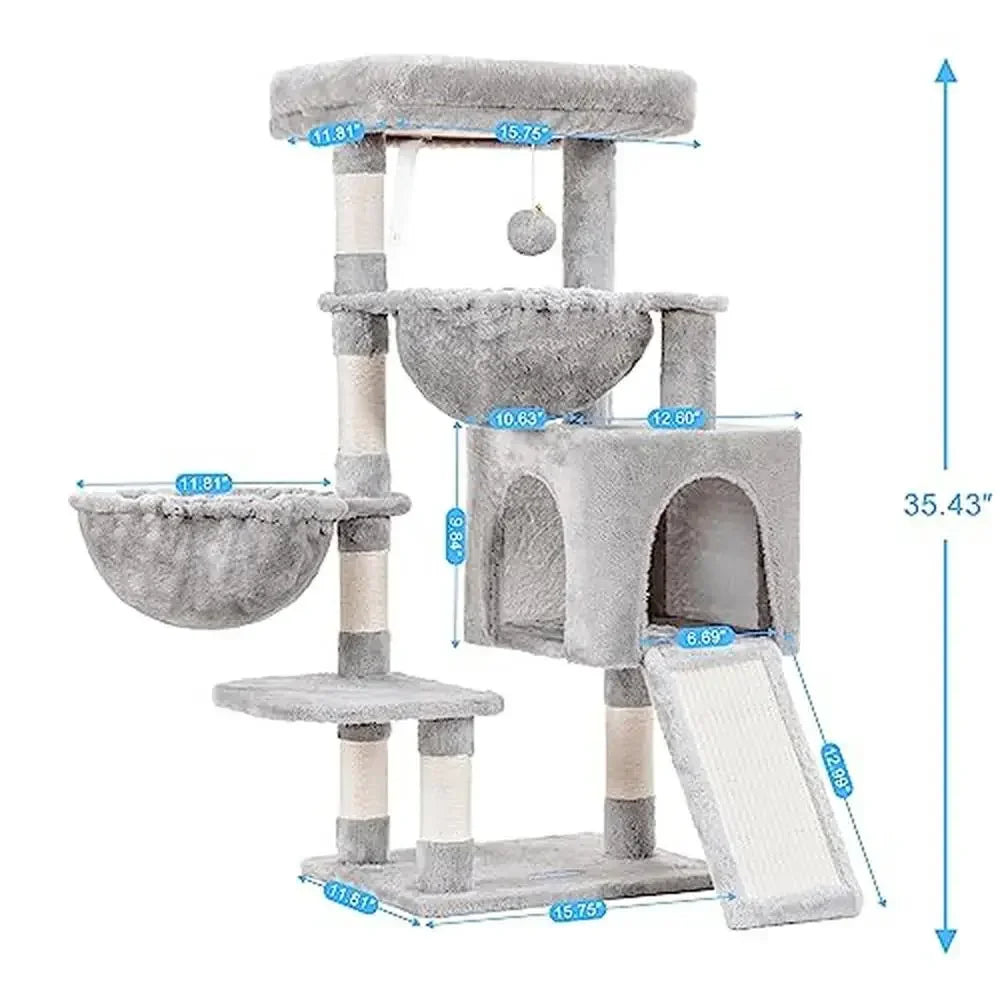 XMSJ Indoor Cat Tree Tower With Padded Bed And Hammocks