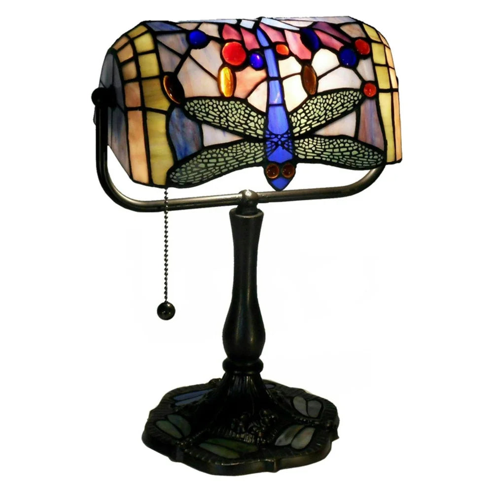 XMSJ Banker Desk Lamp Dragonfly Glass Shade Adjustable