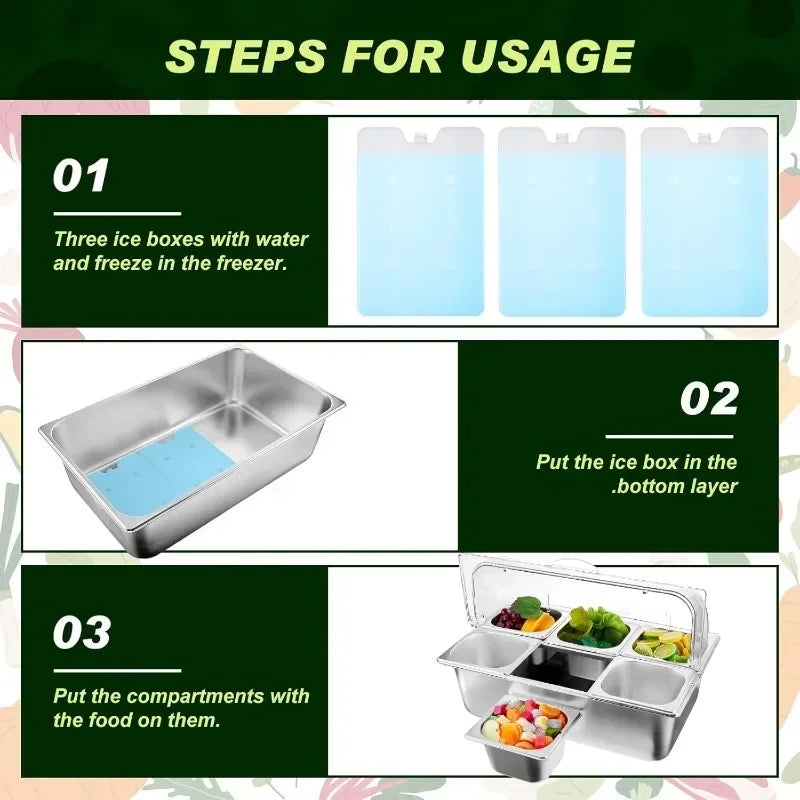 Hign Chilled Ice Food Display Container Stainless Tray