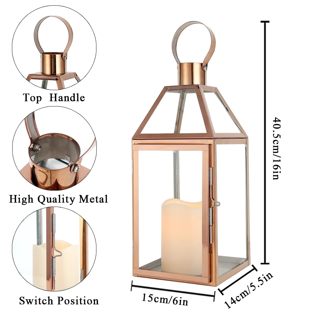 Function Rose Gold Stainless Steel Candle Holder Lantern